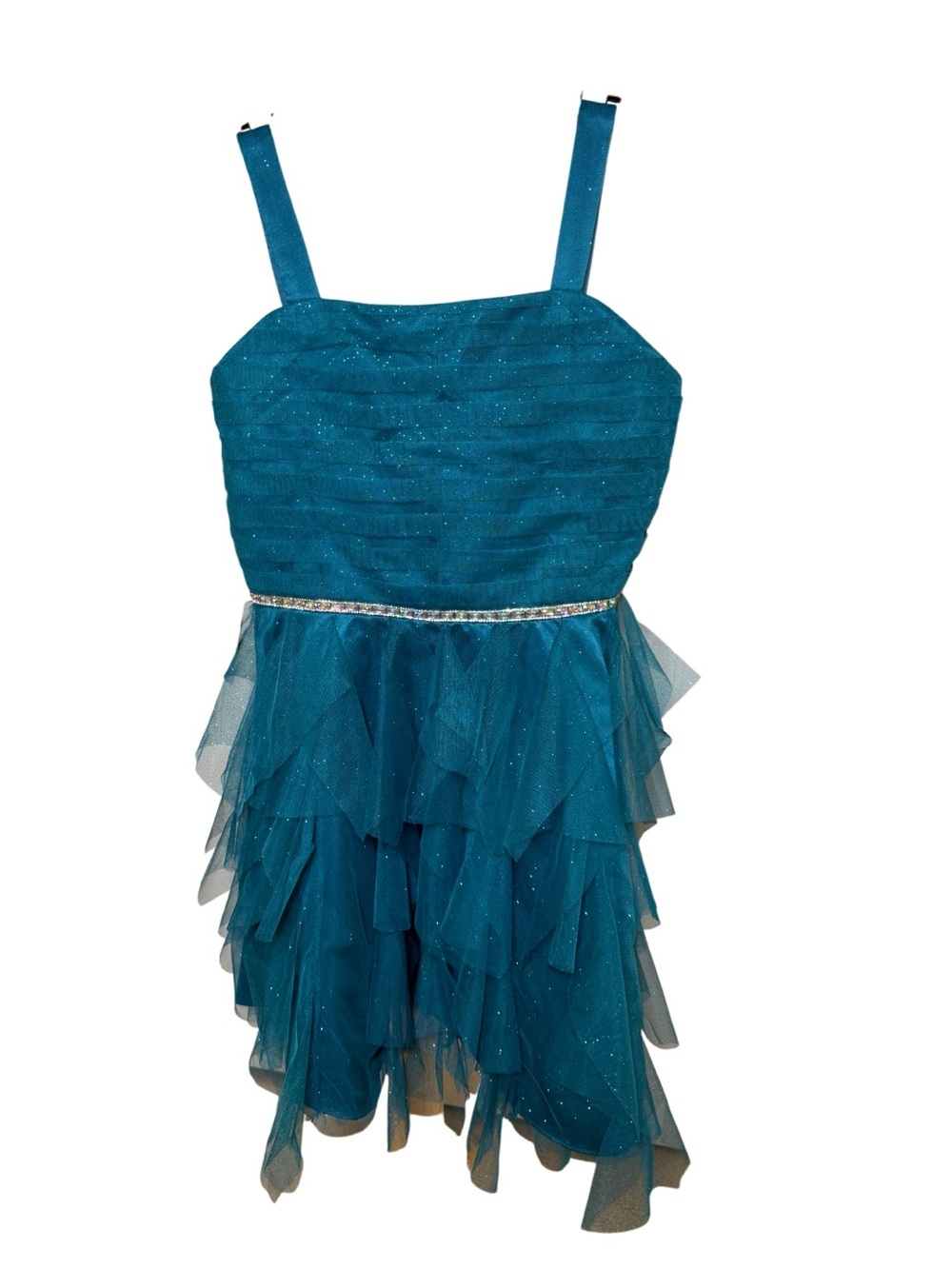 Teal Glitter Tiered Tulle Dress by Rare Editions -NWT Size 14